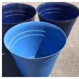 Three large blue plastic planters Three large blue plastic planters