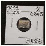 99.9% SILVER 2 GRAMS SUISSE BARS