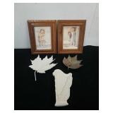 Two vintage 8x 10-in pictures, metal leaf decor,