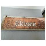 Copper welcome sign mounted on wood board 22 x 7.5 Copper welcome sign mounted on wood board 22 x 7.5