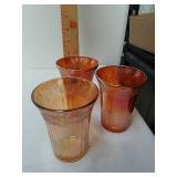three Carnival depression glass tumblers three Carnival depression glass tumblers