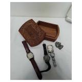 Wrist watches and More in wood carved box Wrist watches and More in wood carved box