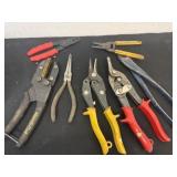 Group of tin snips, wire cutter,plyers and sheet