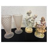 10ï¿½ and 8ï¿½ ceramic figurine and 2 8ï¿½ glass sundae