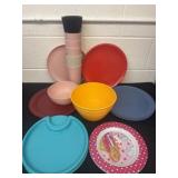 Group of plastic dinner ware.
