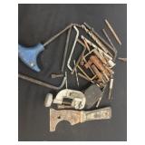 Drill bits, C clamp and tape measure