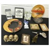 Group of mini figurines,ash tray and Atari pro