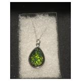 Lab black fire opal pendant on sterling silver
