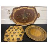 3 vintage wood trays