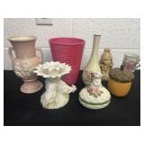Group of vases, candle holders and figurines.