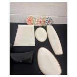 Group of Mikasa plates and pfaltzgraff coasters