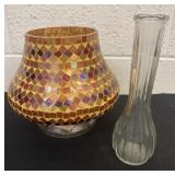 8ï¿½ tile glass vase and 9ï¿½ glass vase