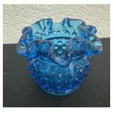 Vintage Fenton Art Glass Blue Hobnail Small Vase