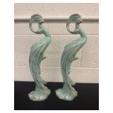 2 16ï¿½ Roselane Art Pottery peacock figurines