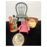 Doll wood chairs and figures and mini picture