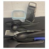 Storage container, grater and utensils