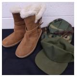 Size 9 Airwalk lined boots and two military hats