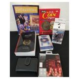 Collectible and coin books, car phone mount, LED