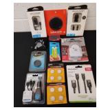 Phone chargers, batteries, emergency light and