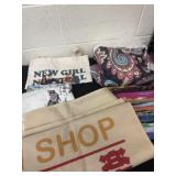 Banner, pillow covers and bags