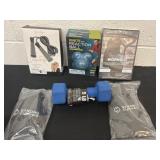 Work out jump rope, ball and 5lb weight