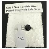 Size 9 Non Tarnish Silver Plated Ring with Lab