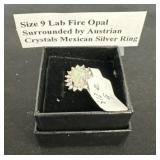 Size 9 Lab Fire Opal Surrounded by Austrian