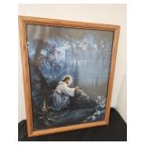 Vintage Jesus Praying Picture 18 x 22