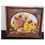Vintage Wood Painted Canvas Picture 25 x 21