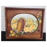Vintage Wood Canvas Painted Picture 22 x 19