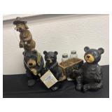 3 bear figurines one is salt and pepper holder