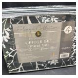 New 4pc queen sheet set gray floral