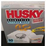 New box of 90 count husky drawstring kitchen bags
