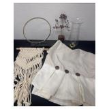 Table runner with home decor and 8.5ï¿½ glass cover