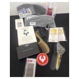 Group of new eye mask nails and make up scissors