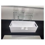 2 glass candle holders and plastic organizer