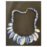 Vintage Blue Dyed Shell MOP Beaded Necklace