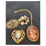 Vintage brooches, necklace with cameo