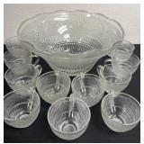 Glass punch bowl with cups no laddel