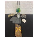 Lava lamp, stone coasters with gemstone