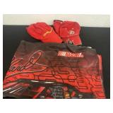 NASCAR flag and 2 Budweiser hats