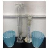 2 7ï¿½ vases and 2 candle holders 14ï¿½ and 18ï¿½