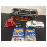 Hot wheels trailer and cars