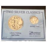 2 silver classic liberty walking half dollar and