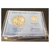 2 1940 silver classic walking liberty and Mercury
