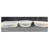 3pc vintage glasbake square dish 2 bowls