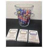 7ï¿½ jar full of dice and 3 casino cards