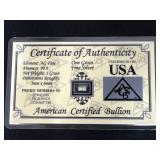 1 Grain Fine Silver Certificate of Authenticity