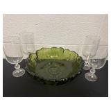 Bohemia crystal glasses with green bowl
