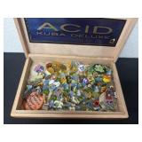 12ï¿½x7ï¿½x2ï¿½ cigar box full of collector pins